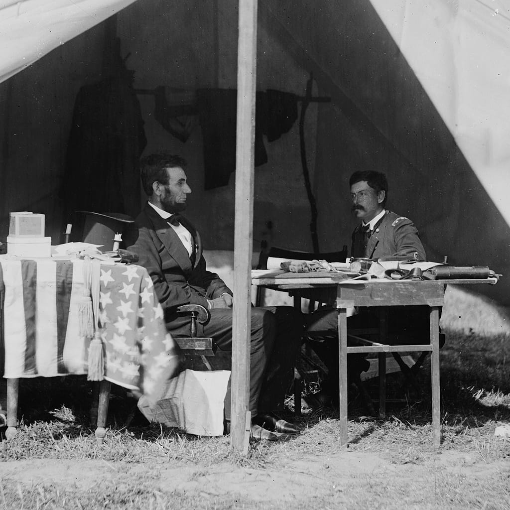 President Lincoln and Gen. George B. McClellan in the general's tent