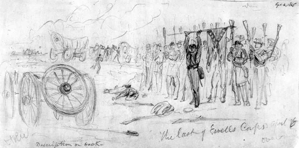 Artists rendering of the surrender of Ewell's Corps, April 6, 1865.
