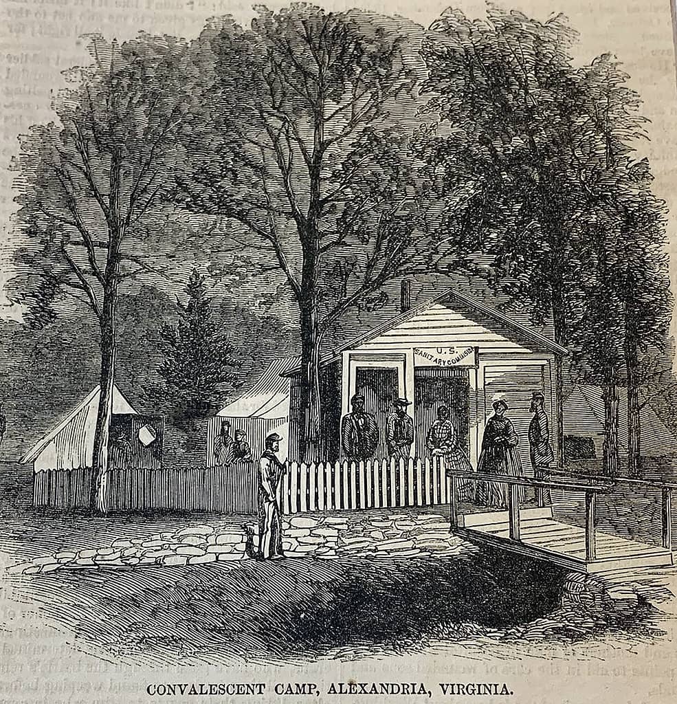 Convalescent Camp at Alexandria, Virginia.  A sketch from an 1864 periodical.